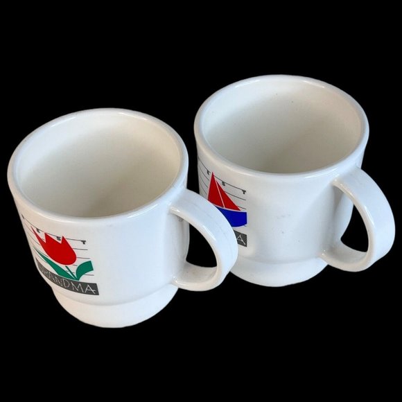 2 Tupperware Best Grandma & Grandpa Coffee Mugs White Cups Set Lot Vintage Tulip - Picture 10 of 12